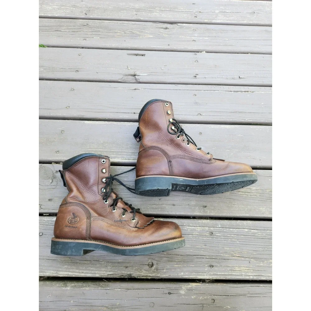 Georgia Boot Work Boots Brown Leather Kiltie Carbo-Tec G9815 10.5M Mens